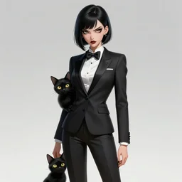 a humanoid two cat, slim cruel business girl in tuxedo with black bob hair, elegant, 2 d, ultra highly detailed, digital painting, smooth, sharp focus, artstation, art by ilya kuvshinov!