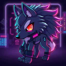 a cyberpunk anthropomorphic wolf with a fluffy tail, comic art, trending on furaffinity, cartoon, kawaii, backlighting, furry art!!!, neon, concept art