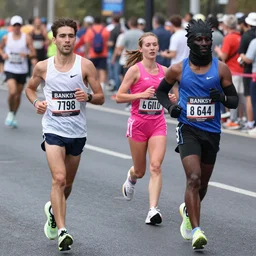 two persons running a marathon, banksy, lady pink, revs, invader