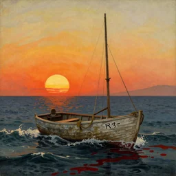 levitating fishing boat embarking on a sea of blood william blake sunset elemental forces