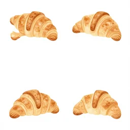 minimalist watercolor art flakey crumbs croissants on blank all white background, illustration, vector art