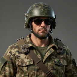 in game screenshot of zeus as a stern tarkov character, wearing helmet, camouflage clothing, sunglasses, painterly, caravaggio, 3 d render, 8 k, detailed face