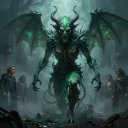 sinister manifestation of emerald herald demon, ghoul, spirit ghost. mist, silk, teeth. by zdzisław beksinski, dariusz zawadzki, mariusz lewandowski, tom bagshaw, aeron alfrey, bernie wrightson, daarkenm, boris groh, tsutomu nihei and erik johansson