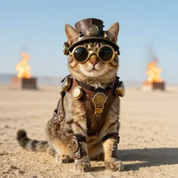 cat wearing steampunk costume at burning man