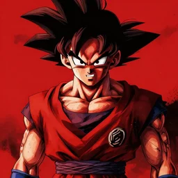 zombie goku, in the style of beksinski, red, black, vibrant, chiaroscuro, high detail, perfect artwork, clean lines