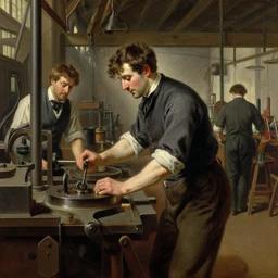 attractive man working hard at an 1 9 th century factory. highly detailed painting by gaston bussiere, craig mullins, j. c. leyendecker 4 k