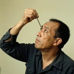 a man removing a nail from his third eye by dali