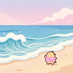 cartoony pastel beach wallpaper with crashing waves, trending on artstation
