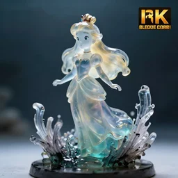 cartoon princess of the deep sea. translucent resin sculpture, backlighting, depth of field, 4 k, ink wash