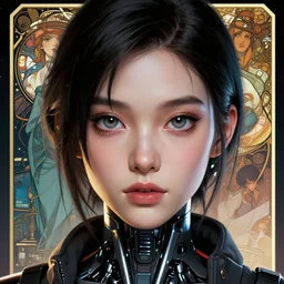 a comic potrait of a cyberpunk cyborg girl with big and cute eyes, fine - face, realistic shaded perfect face, fine details. night setting. very anime style. realistic shaded lighting poster by ilya kuvshinov katsuhiro, magali villeneuve, artgerm, jeremy lipkin and michael garmash,, unreal engine, fantasy art by greg rutkowski, alphonse mucha, global illumination, radiant light, detailed and intricate environment