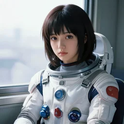 A Beautiful young woman wearing a space uniform  , sitting by a window  || VERY ANIME, fine-face, realistic shaded perfect face, fine details. Anime. realistic shaded lighting poster by Ilya Kuvshinov katsuhiro otomo ghost-in-the-shell, magali villeneuve, artgerm, Jeremy Lipkin and Michael Garmash, Rob Rey and Kentarõ Miura style, trending on art station