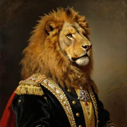 official side portrait of united states emperor, he resembles a lion, in royal attire, 1 7 6 9, a character portrait by cassius marcellus coolidge, reddit contest winner, american romanticism, oil on canvas, detailed painting, creative commons attribution