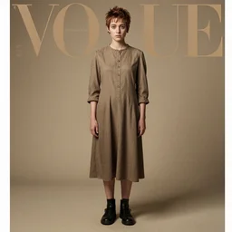 vogue magazine cover : full - body portrait of shortpixiecut sadie sink as a poor girl in a brown faded decaying oversized old man's coat and wearing a yellow scarf : soviet steamcyberpunk, ultrarealistic, photorealistic, intricate detail, photograph by anne leibovitz