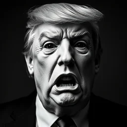 donald trump is a creepy halloween mask in the style of roger ballen, 4 k, bw, portrait