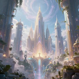 ,inside a magical ethereal heavenly city, highly detailed, 4k, HDR, award-winning,  artstation, octane render