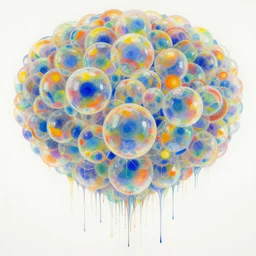 thousand colour bubbles by vincent lefevre and hernan bas and pat steir and hilma af klint, psychological, dripping paint, washy brush, background with hundreds of bubbles of memories by andreas gursky, rendered in octane, altermodern, masterpiece