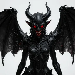 abstract black demon red eyes red mouth, wings,, 8 k, high quality, highly realistic photo realistic