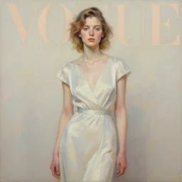 a vogue model, oil painting, pale colors, high detail, 8 k, wide angle, trending on artstation,