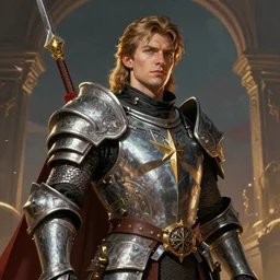 comic book style portrait painting of a male paladin in a stunning fantasy setting, unreal 5, DAZ, hyperrealistic, octane render, dynamic lighting