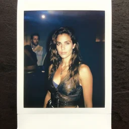 fallout 5 vintage polaroid analog photo of a charismatic beautiful rugged female brunette protagonist, warm azure tones, heavy lensflare, color bleed, film grain, depth of field, jules bastien - lepage, rudolph belarski, johfra bosschart, alexandre cabanel