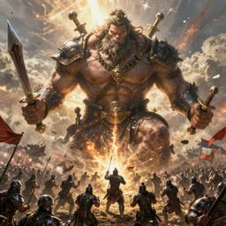 thousands of warriors battling, epic war scene on battlefield, ultra realistic illustration, hulking herculean gigachad, bloody weapons, intricate, highly detailed, digital painting, artstation, radiant light, caustics, war, concept art, smooth, sharp focus, by gaston bussiere, bayard wu, maxim verehin, greg rutkowski, w 1 2 8 0