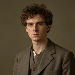 portrait painting ofa young man of 3 0, with messy curly brown hair, poorly shaven, wearing a plain suit, short hair, journalistic, looked gaunt, handsome, confident, full unreal render cinematic lighting art 1 9 2 0 period drama by bussiere rutkowski andreas rocha