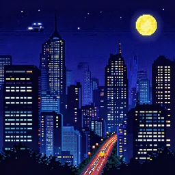 16 bit pixel art city night
