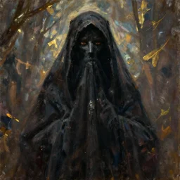 a portrait of Nazgul from LOTR, long dark shadowy robes covering face, oil painting, high detail