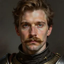 Portrait of a Knight with a moustache, male, detailed face, fantasy, highly detailed, cinematic lighting, digital art painting by greg rutkowski