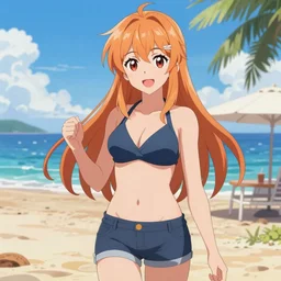 Samus Aran\'s casual day at the beach, high quality digital art by Sakimichan, trending on ArtStation, absurdres