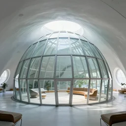 a photo of a 7 0 s earthship from the future, parametric architectures, interior desihn, glass palace blending with nature, physarum, renewable energy sources, preserving ecosystems, gardens, trending on flickr,, 8 k, 4 k, ersnt haeckel,, photorealistic