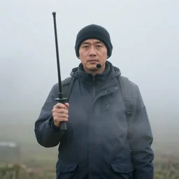a telemarketer appearing out of misty steam