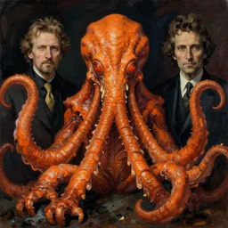 portrait of orange cthulhu by greg rutkowski and egon schiele