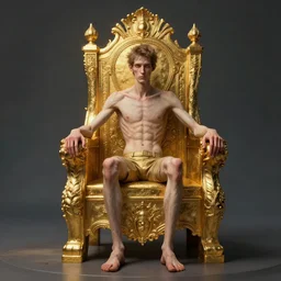 highly detailed portrait of a lonely thin man sitting alone on a golden throne, unreal engine, fantasy art by monet