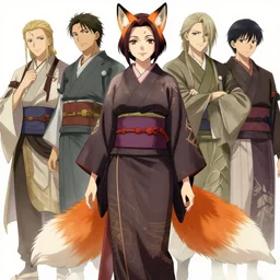 A anime full-body character concept art portrait of Ssunbiki as a beautiful older fox lady with dark hime cut hair wearing a kimono from Skyrim, by Stanley Artgerm Lau, WLOP, Rossdraws, James Jean, Andrei Riabovitchev, Marc Simonetti, and Sakimichan, trending on artstation