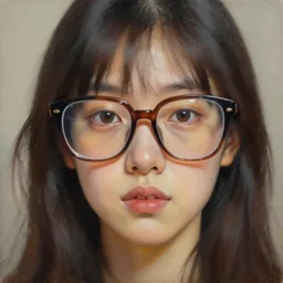 oil painting portrait of beautiful women wearing large, big, nerdy glasses, 4k