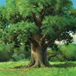 giant ash tree on landfield, film still by studio ghibli