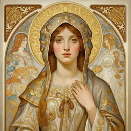 painting of a holy woman, decorated, intricate, elegant, highly detailed, digital painting, artstation, concept art, smooth, sharp focus, illustration, art by artgerm and greg rutkowski and alphonse mucha, 8 k