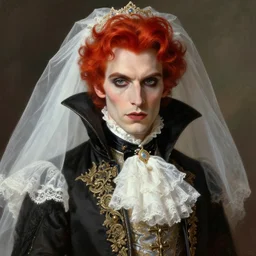 portrait of a red hair vampire in a victorian wedding costume, art by tim walker, tumblr, viennese actionism, fantasy, intricate and very very beautiful and elegant, highly detailed, digital painting, artstation, concept art, smooth and sharp focus, illustration