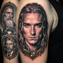 jean claude van damme, sorcerer, lord of the rings, tattoo, decorated ornaments by carl spitzweg, ismail inceoglu, vdragan bibin, hans thoma, greg rutkowski, alexandros pyromallis, perfect face, fine details, realistic shaded