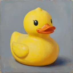 portrait of a yellow rubber duck by rene magritte, oil on canvas. - n 9