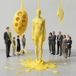human mitosis by norman rockwell and gil elvgren and zdzisław beksinski and greg rutkowski and michal karcz and magali villeneuve and gerald brom, chiaroscuro!!, solarpunk, postminimalism, opaque yellow liquid, floating, tendrils, ooze, hyperrealism, surrealism