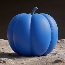 huge matte blue figure like adult bouncy castle in big fruits form like a big puffer with seams, on a lunar landscape, style by anish kapoor, parts by shih chieh huang, warm soft light, shallow depth of field realistic, 8 k, hyperrealism, subsurface scattering, raytracing