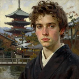 close-up portrait of Sam Hyde, original art by Aivazovsky, flowy, rule of thirds, sigma male, cinematic, kyoto japan setting