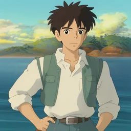 ocean, attractive male, in the style of studio ghibli, j. c. leyendecker, greg rutkowski