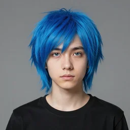photo of 2D from Gorillaz as a real person, caucasian, blue hair