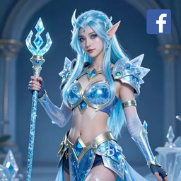 photograph of a girl cosplaying Crystal Maiden from Dota 2, HD, award winning photography, uploaded on Facebook, highly detailed, Dota2!!!!! ice!!!