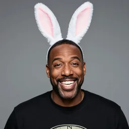 Steve Harvey with rabbit teeth and ears