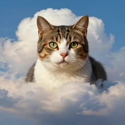 , by (Ross Tran, Norman Rockwell, Leonardo da Vinci) beautiful clouds whole cat body strong facial features Trending on Artstation