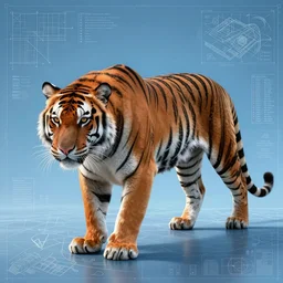immaculate tiger, in the style of Greg Broadmore and Arthur Rackham and Moebius,trending on artstation, light lighting side view,digital art,surrealism ,macro,blueprint ,vaporwave ,